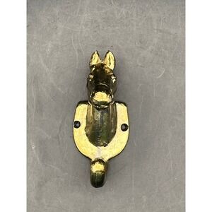 Vtg Gold Metal Horse Horseshoe Hat Coat Tack Wall‎ Hook Equestrian Decor 3.5"